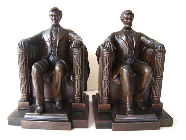 A wonderful pair of "Lincoln in the chair" bookends made by Jennings Brothers circa 1930